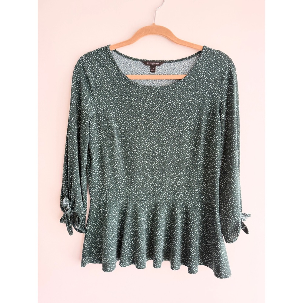 Banana Republic Green Polka Dot Peplum Top Tie Sleeve Blouse Office Feminine S